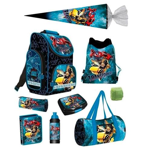 Transformers Schulranzen Set komplett 9-teilig mit Schultüte, Federmappe und Sporttasche · ergonomischer Tornister · Schultasche 1. bis 4. Klasse