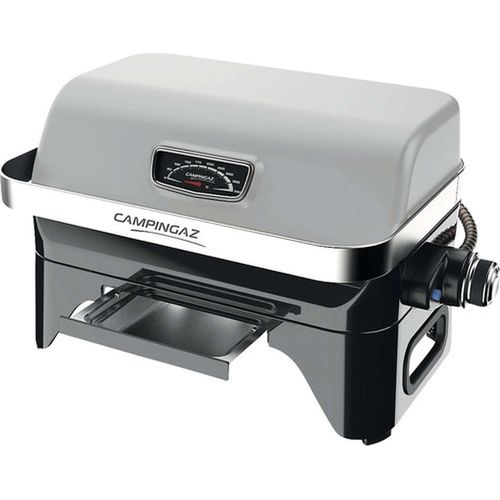 Campingaz Gasgrill Attitude2go CV, raucharmer Tischgrill, tragbarer Balkon-, Camping-Grill, mit Deckel, Thermometer und Gusseisen-Grillrost, Betrieb mit CV Gaskartuschen, Grau