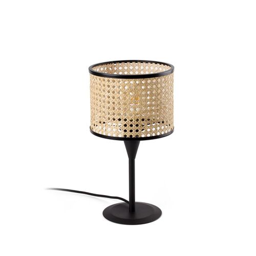 Tischleuchte MAMBO S E27 15W Stahl schwarz, Rattan L:21cm H:39cm dimmbar