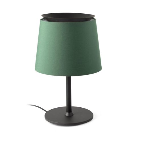 Tischleuchte SAVOY E27 15W Stahl mattschwarz, Textil Grün L:32cm H:51cm