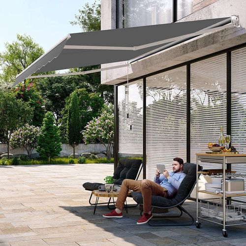 GOPLUS Gelenkarmmarkise 295x250cm für Sonnenschutz & Regenschutz, Balkonmarkise mit Handkurbel, Terrassenmarkise Aluminium, Einziehbar