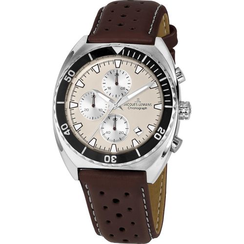 Jacques Lemans 1-2041L Herren-Armbanduhr, Edelstahl-Gehäuse, Leder-Armband