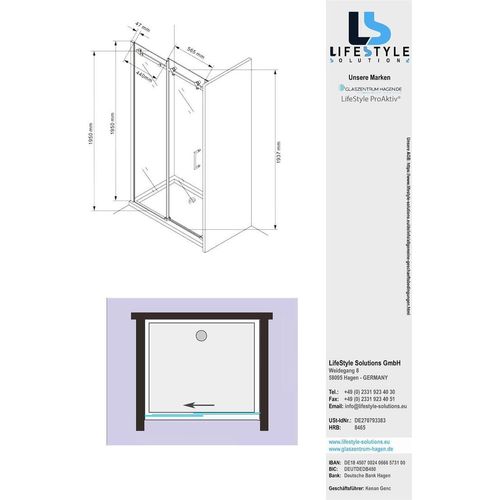 Glaszentrum Hagen - 105x195cm Duschschiebetür - ESG Glas
