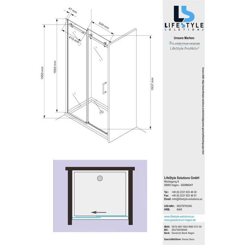 Glaszentrum Hagen - 100x195cm Duschschiebetür - ESG Glas