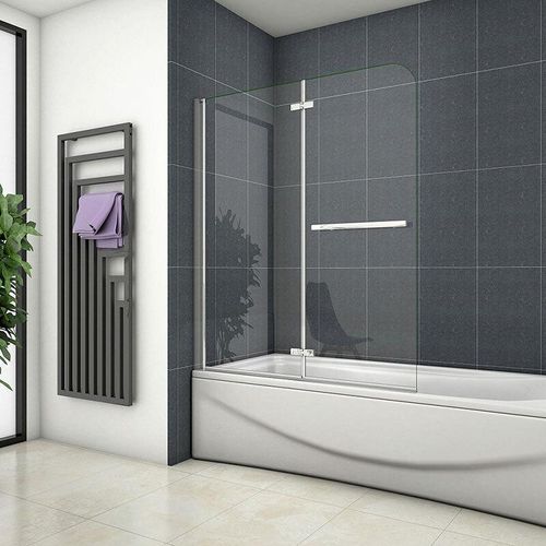 Badewannenfaltwand 100x140cm Badewannenaufsatz 6mm ESG Nanoglas Duschabtrennung mit Halterungen