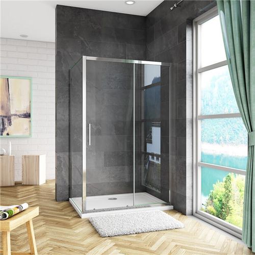 Duschkabine 100cm Schiebetür mit 80cm Seitenwand H.190cm 5mm ESG Sicherheitsglas Duschabtrennung Schiebetür Eckeinstieg