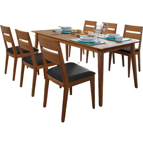 Tischgruppe Massivholz Dakota Esstisch mit 6 Stühlen massiv Holz Wildeiche/Schwarz 12010