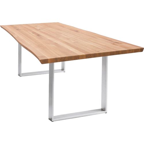 Esstisch Massiv Danyette 160 x 90 x 74 Esszimmertisch Holz massiv Wildeiche geölt/Edelstahl gebürstet 12068-160090