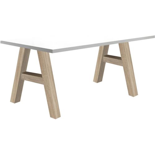 Schreibtisch Edi 4 140 x 70 x 75 Bürotisch eiche sägerau/weiß matt lack 13628
