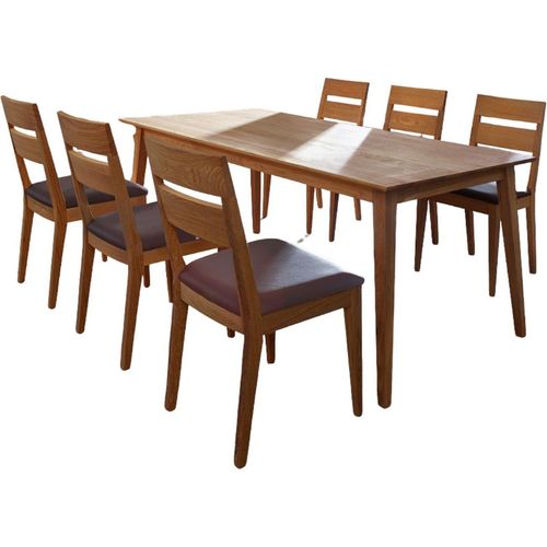 Tischgruppe Massivholz Dakota Esstisch mit 6 Stühlen massiv Holz Wildeiche/Braun 12009