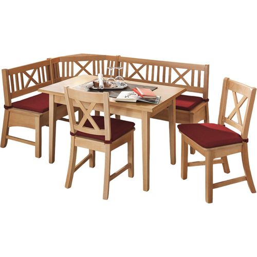 Eckbankgruppe im modernen Landhausstil Deborah Essgruppe massiv Holz Buche lackiert/Weinrot 12036