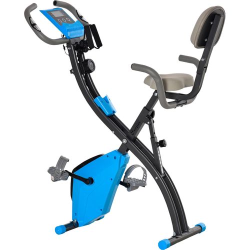HOMCOM Heimtrainer 2-in-1 Fahrradtrainer LCD-Display klappbarer Hometrainer Trimmrad mit 8 stufig einstellbarem Magnetwiderstand und 1 Paar Spannseil Stahl Blau+Grau 97x51x115 cm