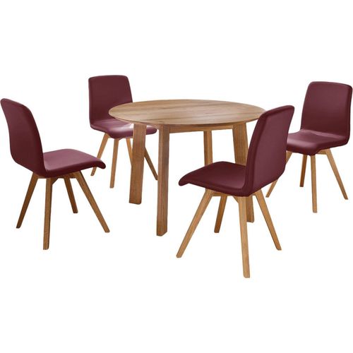 Tischgruppe Massivholz Dagna Essgruppe massiv Holz Wildeiche/Weinrot 12006