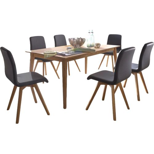 Essgruppe Massivholz Dalia Esstisch mit 6 Stühlen massiv Holz Wildeiche/Schwarz 12013
