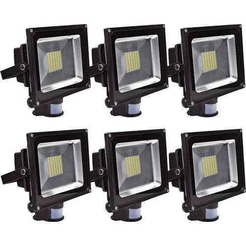 Greenmigo 6x 50W SMD Fluter mit Bewegungsmelder Strahler Warmweiß Schwarz Aluminium Gehäuse IP65 Wasserdicht LED Lampe Wandleuchter Flulicht Flutbeleuchtung LED Gartenlampe Außenstahler