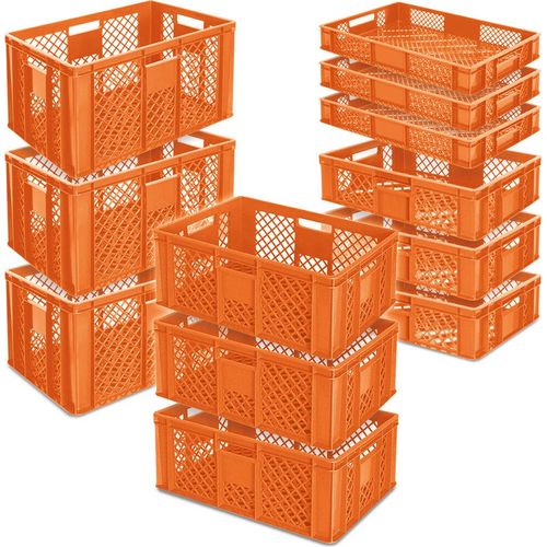 12 Euroboxen/Bäckerkisten, LxB 600x400 mm, H 90 mm/150 mm/240 mm/320 mm, orange