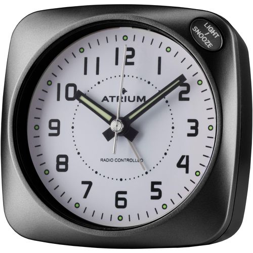 Funkwecker ATRIUM, schwarz, Wecker, Quarzwecker, schleichende Sekunde, Schlafzimmer, Snooze
