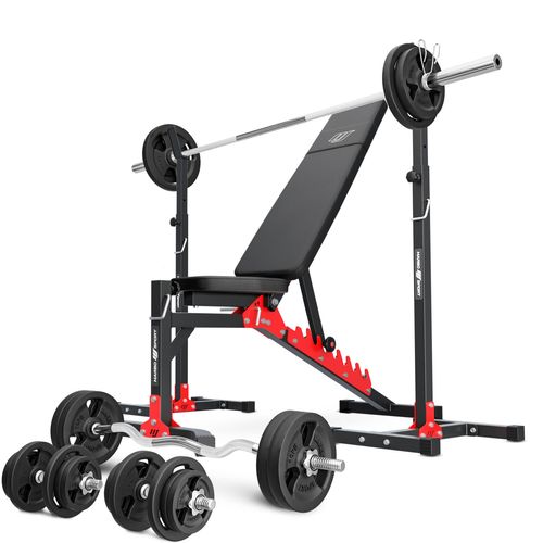 Marbo Sport Set MH19_141KG_KIER | verstellbare Hantelbank + höhenverstellbarer Hantelständer + Hantelstangen/Hantelscheiben Set 113 kg | EU