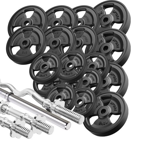 Marbo Sport Hantelstangen gummierte Tri-Grip Hantelscheiben Set 113 kg