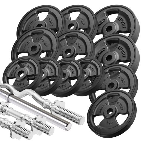 Marbo Sport Hantelstangen gummierte Tri-Grip Hantelscheiben Set 83 kg