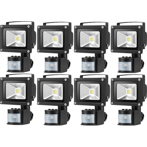 Greenmigo 8x 10W Fluter + Bewegungsmelder Strahler Warmweiß Schwarz Aluminium Gehäuse IP65 Wasserdicht LED Lampe Wandleuchter Flulicht Flutbeleuchtung LED Gartenlampe Außenstahler