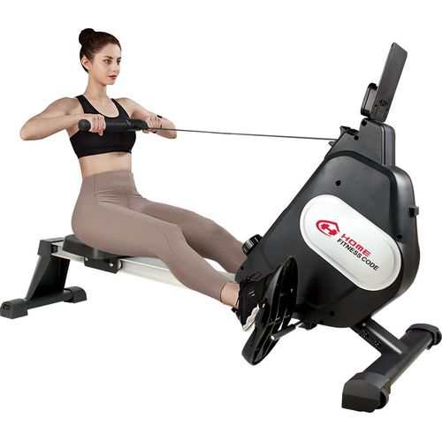 Home Fitness Code Rudergerät, Klappbar Rudermaschine mit LCD-Display, Rudergerät mit 16 Magnetwiderstandsstufen, Fitnessgeräte bis 110 kg, Schwarz
