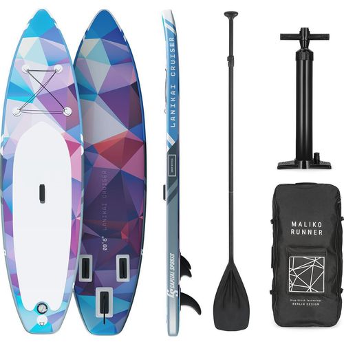 CAPITAL SPORTS Lanikai Cruiser 9.8 aufblasbares Paddelboard SUP-Board-Set,Set: Board + Paddel + Leash + Rucksack + Pumpe,Cruiser Shape,Teleskop-Paddel,305 x 77 x 10 cm,Board-Material: PVC mit DropStitch Technology,55 l Transportrucksack,Reparaturset,blau / rot