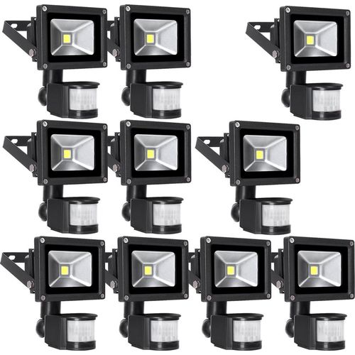 Greenmigo 10x 10W LED Strahler Fluter + Bewegungsmelder Warmweiß warmweiss Objektbeleuchtung Außenstrahler Wandstrahler Flutlichtstrahler Scheinwerfer Gartenlampe IP65 85V-265V