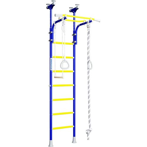 Wallbarz Family 4D Sprossenwand Kletterwand Turnwand Klettergerüst Turngeräte Kinder indoor mit Deckenmontage in blau
