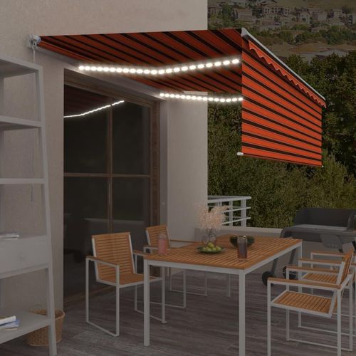 Markise Manuell Einziehbar mit Rollo & LED 4x3 m Orange & Braun 3069305