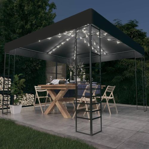 Gartenzelt mit LED-Lichterkette 3x3 m Anthrazit