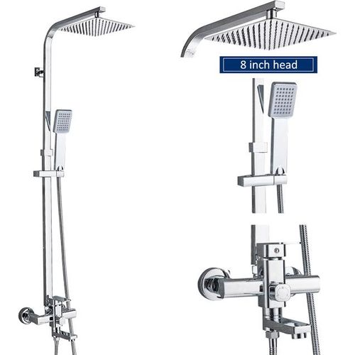 Linuode Mattschwarzes Bad Dusche Wasserhahn Set Wandmontage Regendusche Mischbatterie Badewanne Dusche Mischbatterie 3-Wege Dusche Mischbatterie,Chrom 8 Zoll
