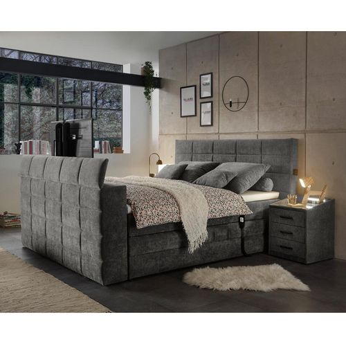 Boxspringbett 180x200 cm, mit TV-Halterung, mit Bettkasten, Hotelbett in stone DURAZNO-09
