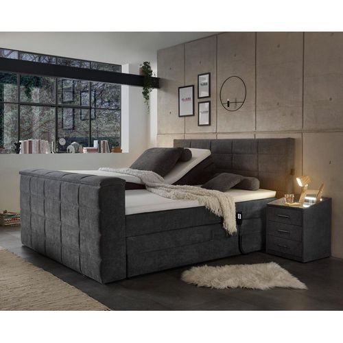 Boxspringbett 180x200 cm, mit TV-Halterung, elektrisch verstellbar, Hotelbett in anthrazit DURAZNO-09