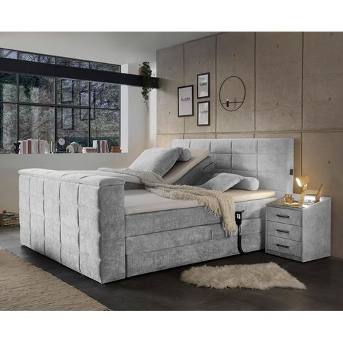 Boxspringbett 180x200 cm, mit TV-Halterung, elektrisch verstellbar, Hotelbett in silver DURAZNO-09