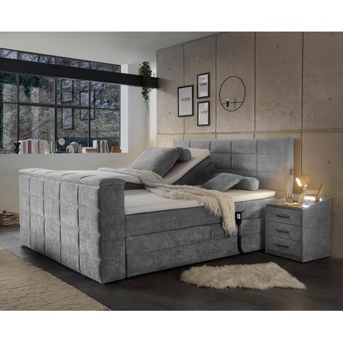 Boxspringbett 180x200 cm, mit TV-Halterung, elektrisch verstellbar, Hotelbett in dark grey DURAZNO-09