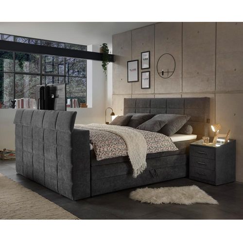 Boxspringbett 180x200 cm, mit TV-Halterung, mit Bettkasten, Hotelbett in anthrazit DURAZNO-09