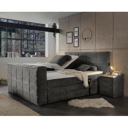 Boxspringbett 180x200 cm, mit TV-Halterung, elektrisch verstellbar, Hotelbett in stone DURAZNO-09