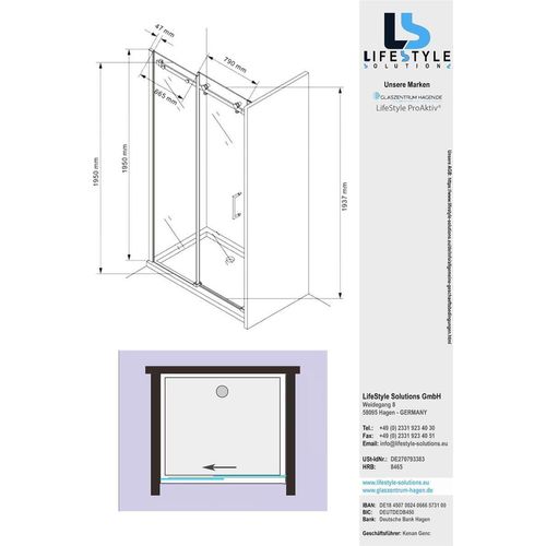 Glaszentrum Hagen - 150x195cm Nischentür Schiebetür Duschtür Nischendusche - ESG Glas