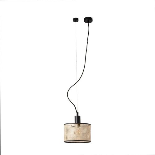 Hängeleuchte MAMBO 210 E27 15W Stahl mattschwarz, Rattan L:21cm H:166cm dimmbar