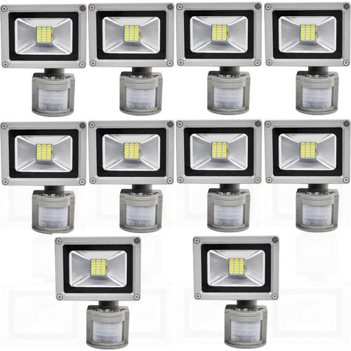 Greenmigo 10pcs 20W SMD LED Fluter Flutlicht Außen Strahler Kaltweiß mit PIR Bewegungsmelder,AC 85-265V
