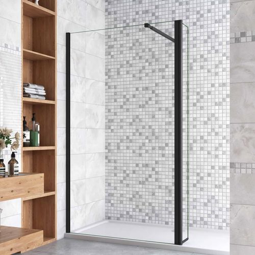 Schwarz Walkin Duschkabine 90x200cm + 40x200cm Flipper Panel mit Befestigungsstange die Klemme 73-120cm 8mm Nano-ESG Duschtrennwand