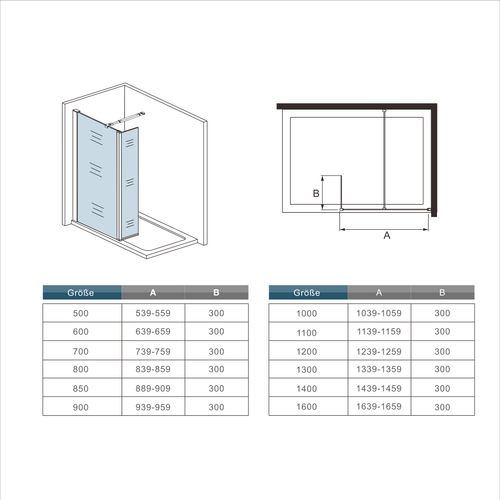 Schwarz Walkin Duschkabine 160x200cm + 30x200cm Flipper Panel mit Befestigungsstange die Klemme 73-120cm 8mm Nano-ESG Duschtrennwand