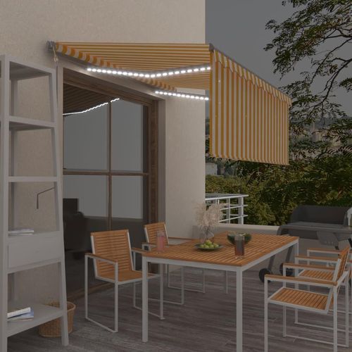 Markise Automatisch mit Rollo LED Windsensor 3x2,5m Gelb Weiß