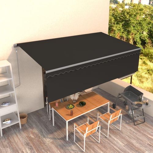 Markise Automatisch Einziehbar mit Volant 5x3 m Anthrazit