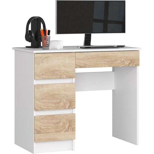 Schreibtisch A7 Bürotisch 4 Schubladen Schreibtische Hohe Qualität Solide Modernes Design Für Zuhause Für das Büro Ergonomie Für die Arbeit Für das Studium B90 x H77 x T50 cm 30 kg Farbe: Weiß Hellbraun Linke Seite