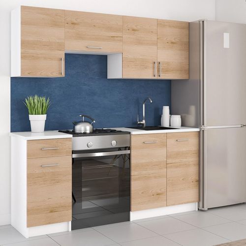 KÜCHE KÜCHENZEILE KÜCHENBLOCK MODERN 180 CM Einbauküche buk artisan, Farbe:buk artisan, Farbe der Tischplatte:weiß