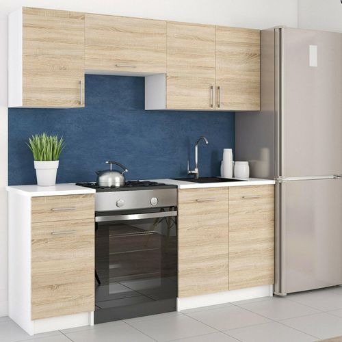 KÜCHE KÜCHENZEILE KÜCHENBLOCK MODERN 180 CM Einbauküche Licht sonoma, Farbe:Licht Sonoma, Farbe der Tischplatte:weiß