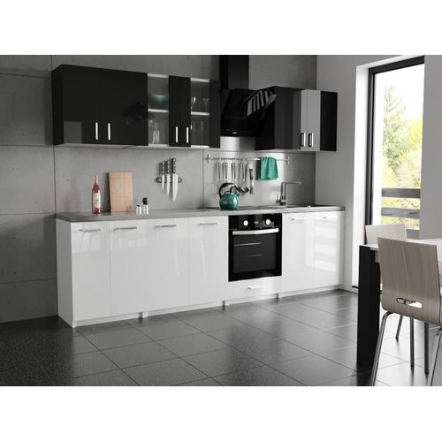 KÜCHE KÜCHENZEILE KÜCHENBLOCK MODERN 280 CM Einbauküche weiss schwarz Hochglanz