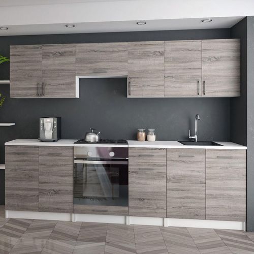 KÜCHE KÜCHENZEILE KÜCHENBLOCK MODERN 240 CM Einbauküche dunkel Sonoma